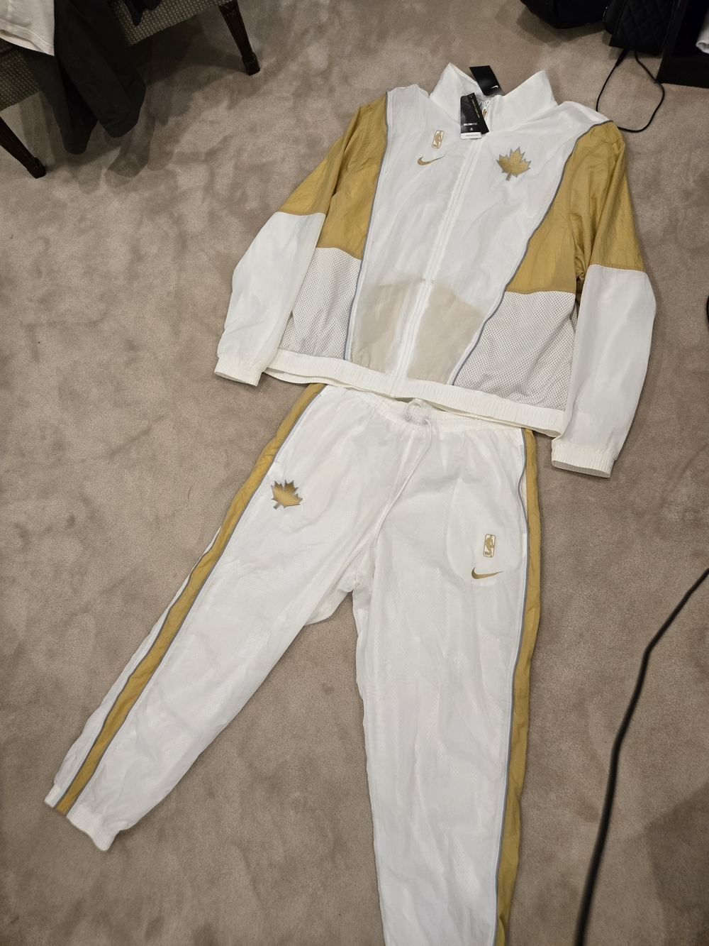 Nike White & Gold Maple Track Jacket and Pants Set
